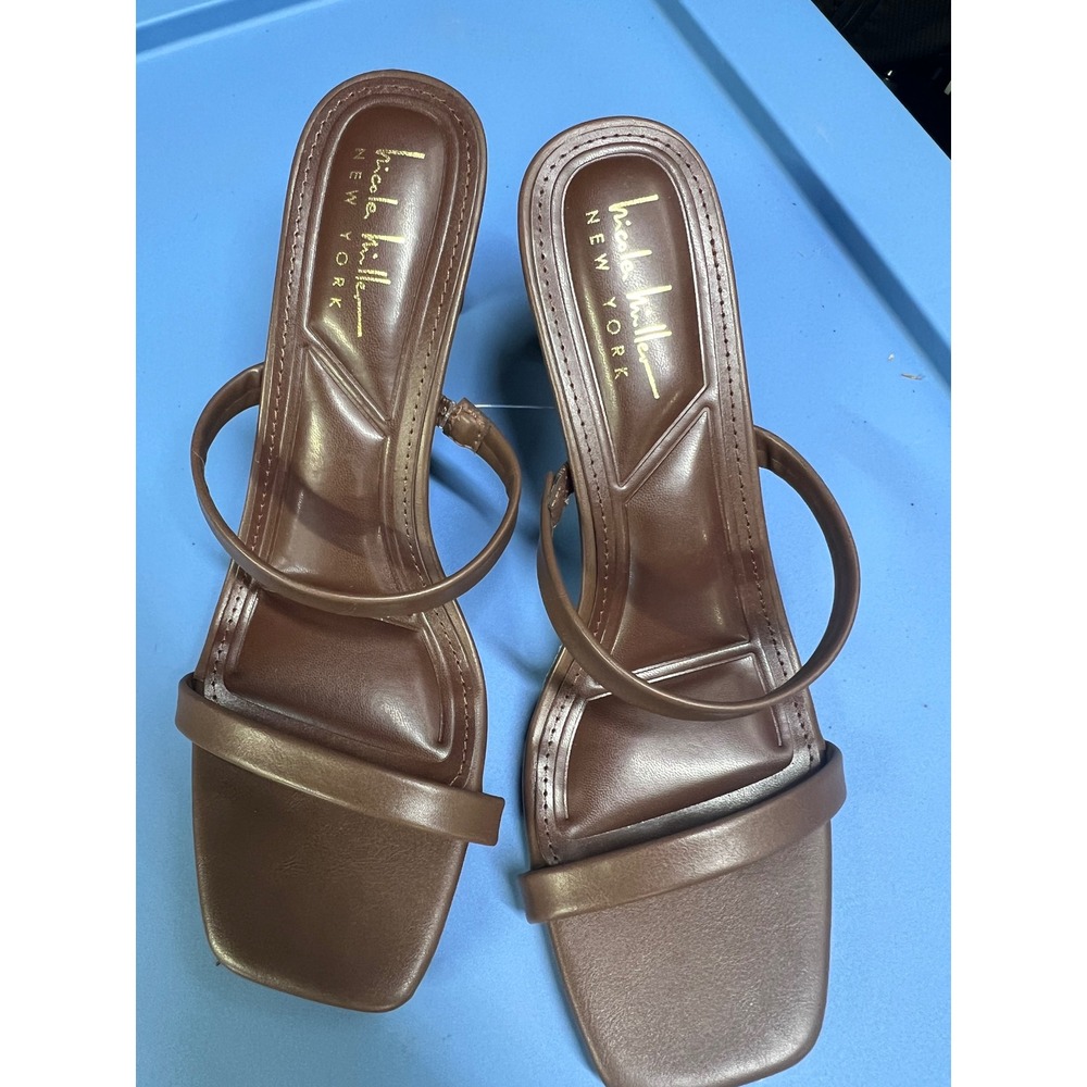 Nicole Miller New York Mimi Brown Square Toe Block Heel Sandals Womens 8